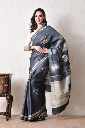 Handcrafted Hand-Painted Tussar Silk Saree – Bhasha Bharat
