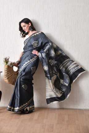 Handcrafted Hand-Painted Tussar Silk Saree – Bhasha Bharat