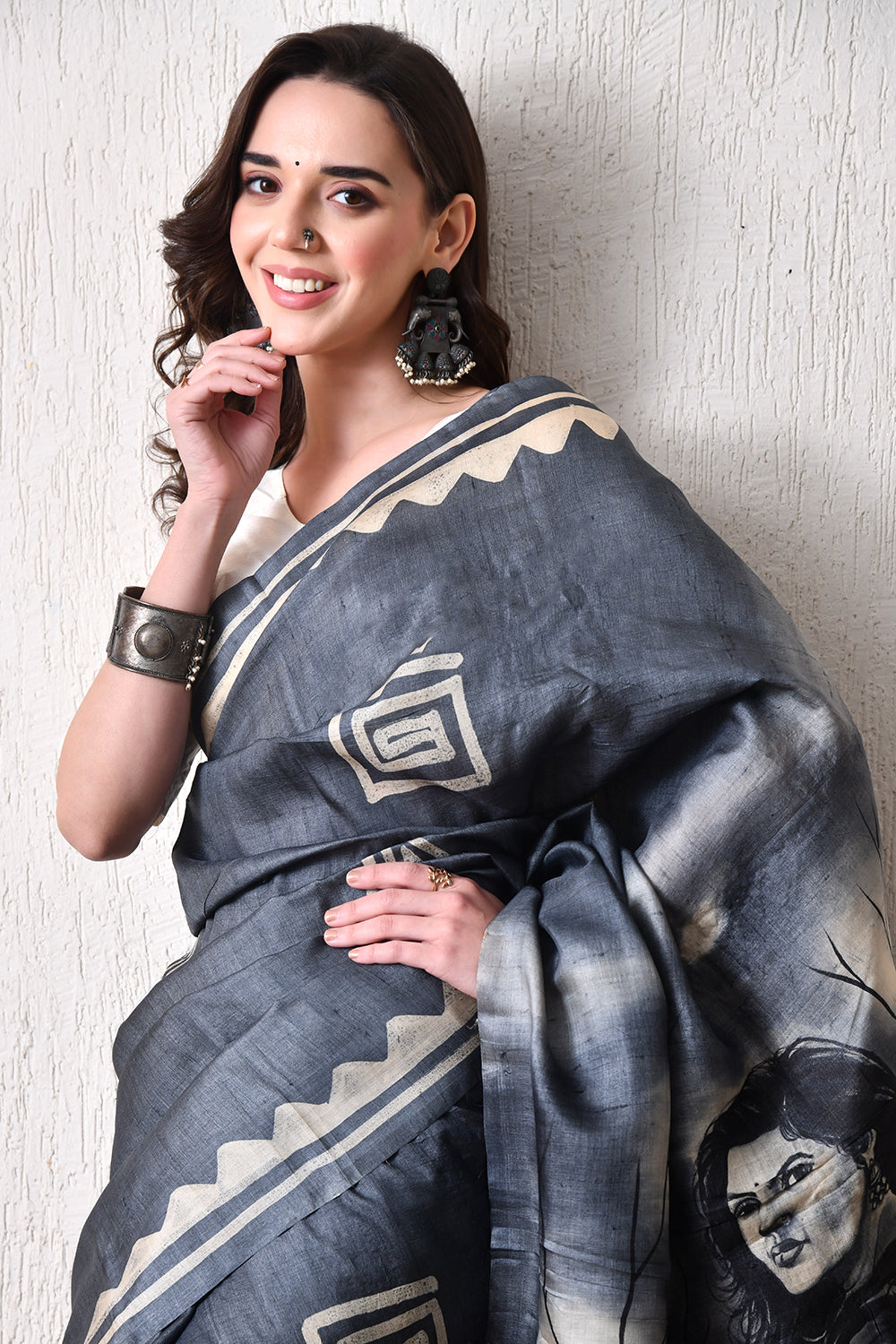 Handcrafted Hand-Painted Tussar Silk Saree – Bhasha Bharat