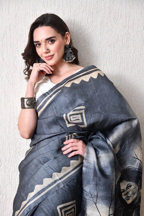 Handcrafted Hand-Painted Tussar Silk Saree – Bhasha Bharat