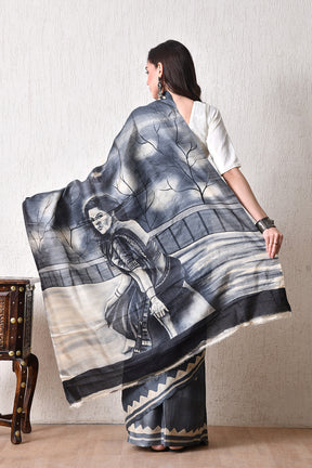 Handcrafted Hand-Painted Tussar Silk Saree – Bhasha Bharat