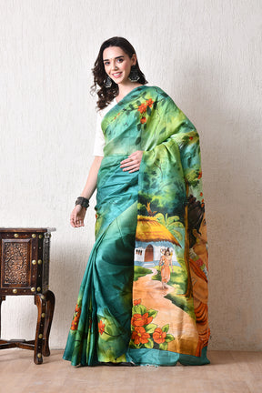 Handcrafted Hand-Painted Tussar Silk Saree – Bhasha Bharat