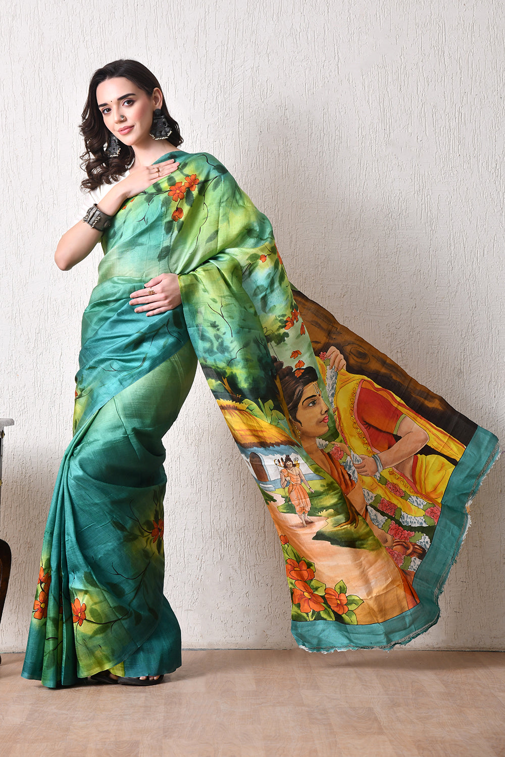 Handcrafted Hand-Painted Tussar Silk Saree – Bhasha Bharat