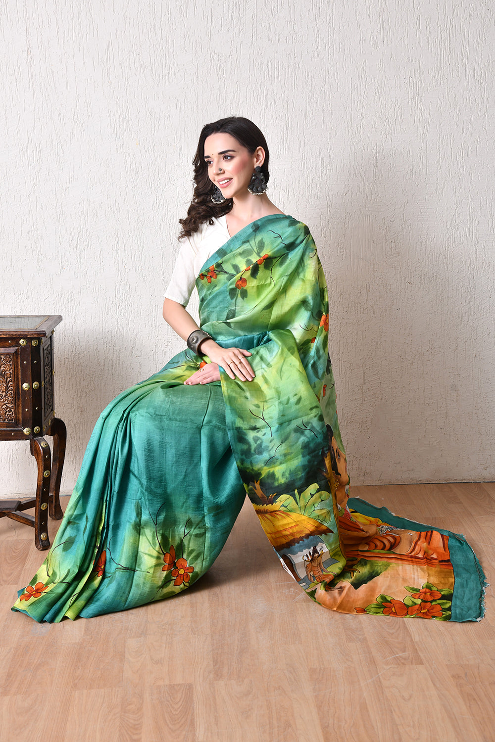 Handcrafted Hand-Painted Tussar Silk Saree – Bhasha Bharat