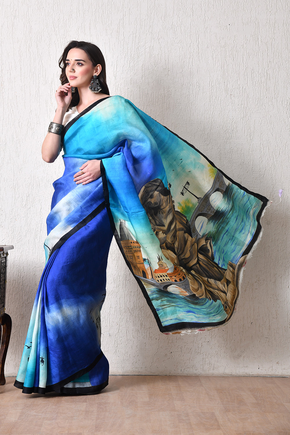 Handcrafted Hand-Painted Tussar Silk Saree – Bhasha Bharat