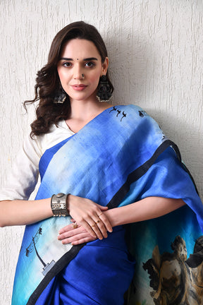 Handcrafted Hand-Painted Tussar Silk Saree – Bhasha Bharat
