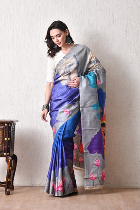 Handcrafted Hand-Painted Tussar Silk Saree – Bhasha Bharat