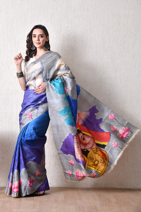 Handcrafted Hand-Painted Tussar Silk Saree – Bhasha Bharat