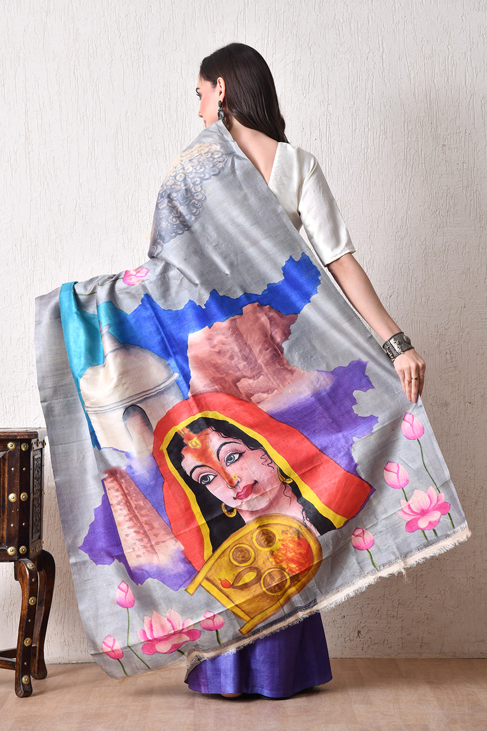 Handcrafted Hand-Painted Tussar Silk Saree – Bhasha Bharat