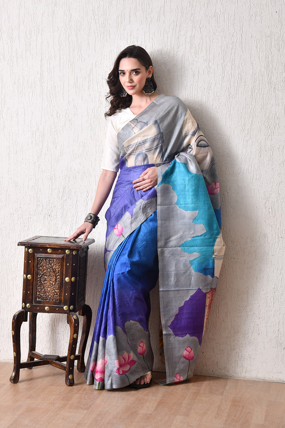 Handcrafted Hand-Painted Tussar Silk Saree – Bhasha Bharat