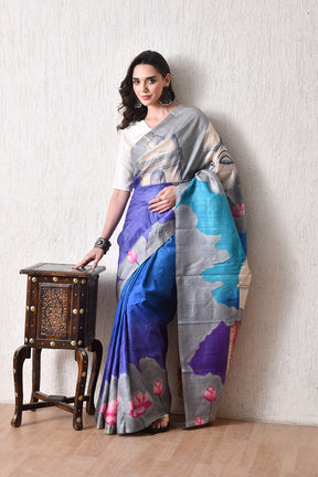 Handcrafted Hand-Painted Tussar Silk Saree – Bhasha Bharat