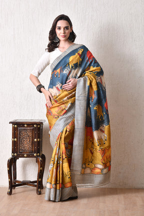 Handcrafted Hand-Painted Tussar Silk Saree – Bhasha Bharat