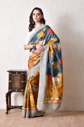 Handcrafted Hand-Painted Tussar Silk Saree – Bhasha Bharat