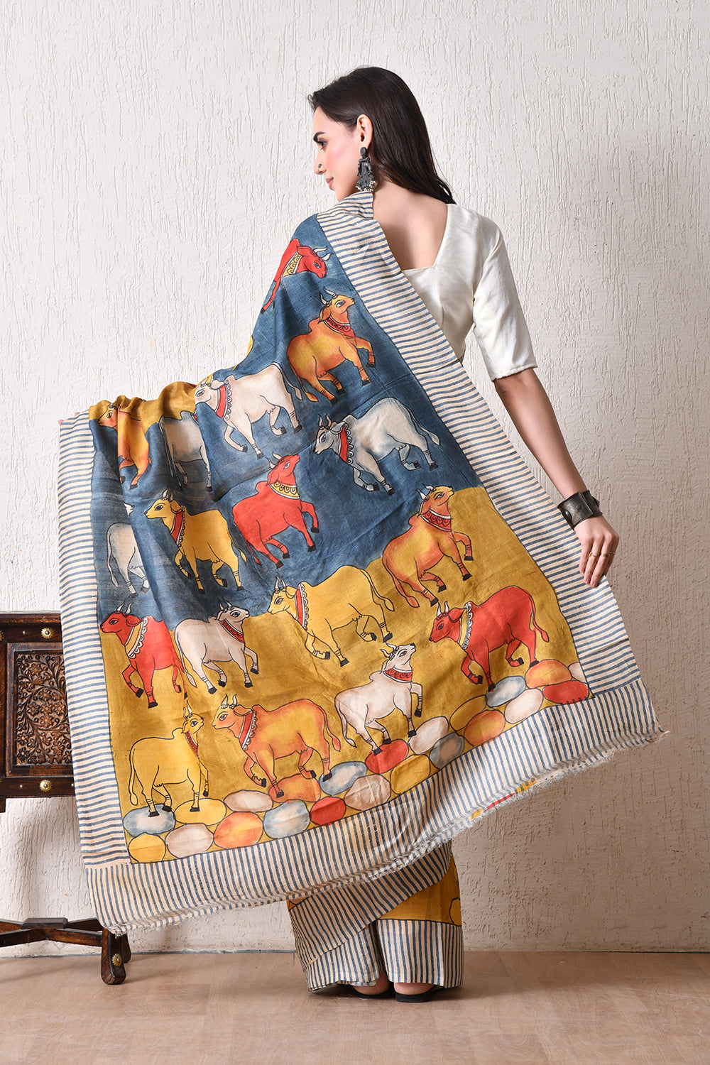 Handcrafted Hand-Painted Tussar Silk Saree – Bhasha Bharat