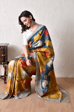 Handcrafted Hand-Painted Tussar Silk Saree – Bhasha Bharat