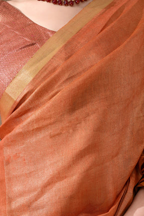 Handwoven Copper Peach  Tissue Linen Saree – Bhasha Bharat