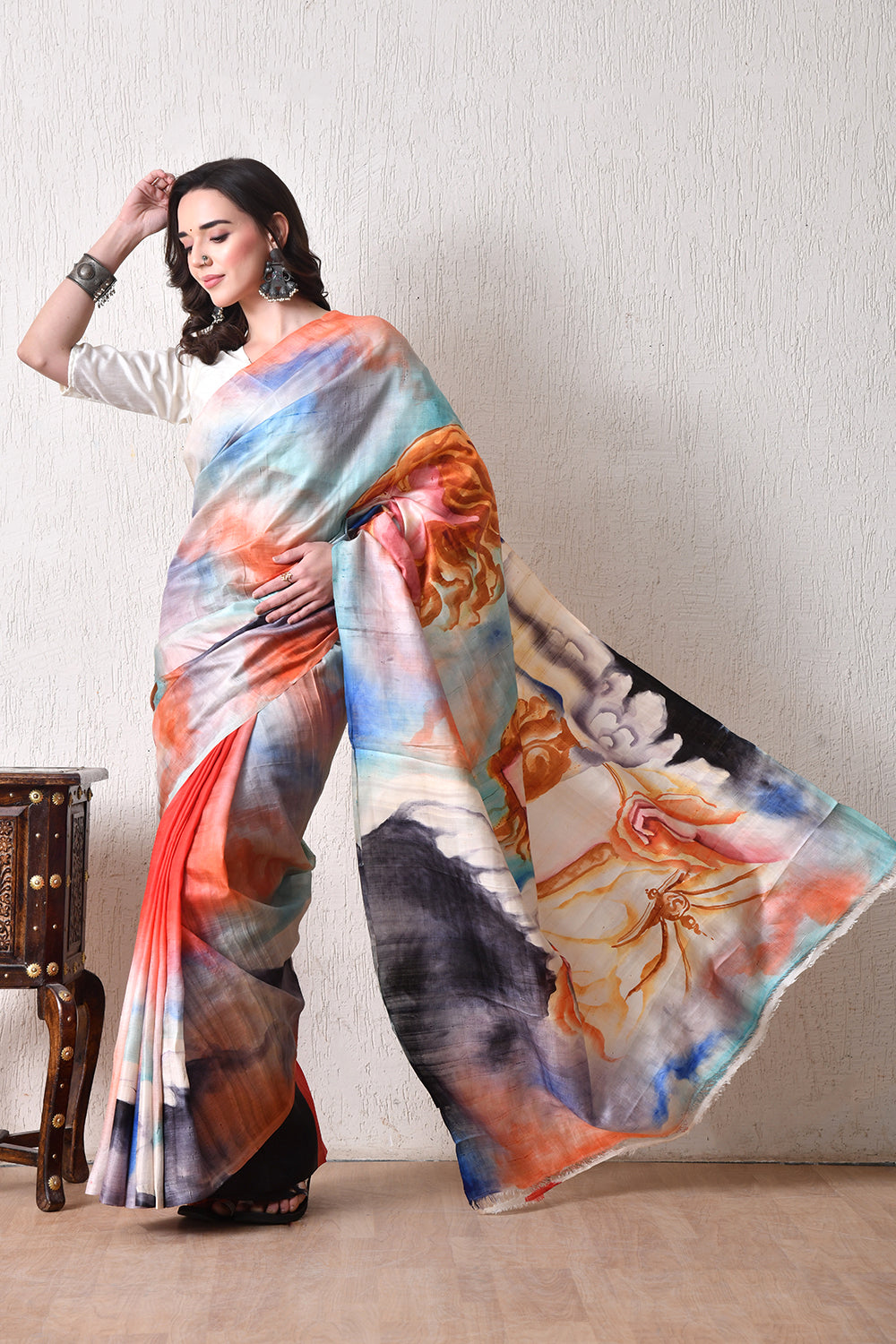 Handcrafted Hand-Painted Tussar Silk Saree – Bhasha Bharat