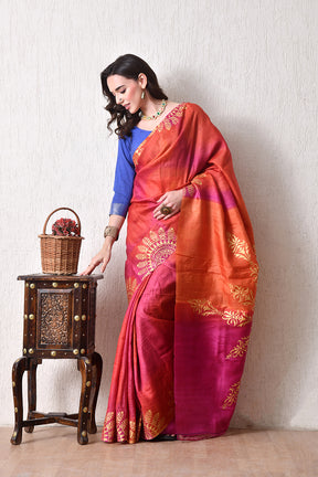Handcrafted Hand-Painted Tussar Silk Saree – Bhasha Bharat