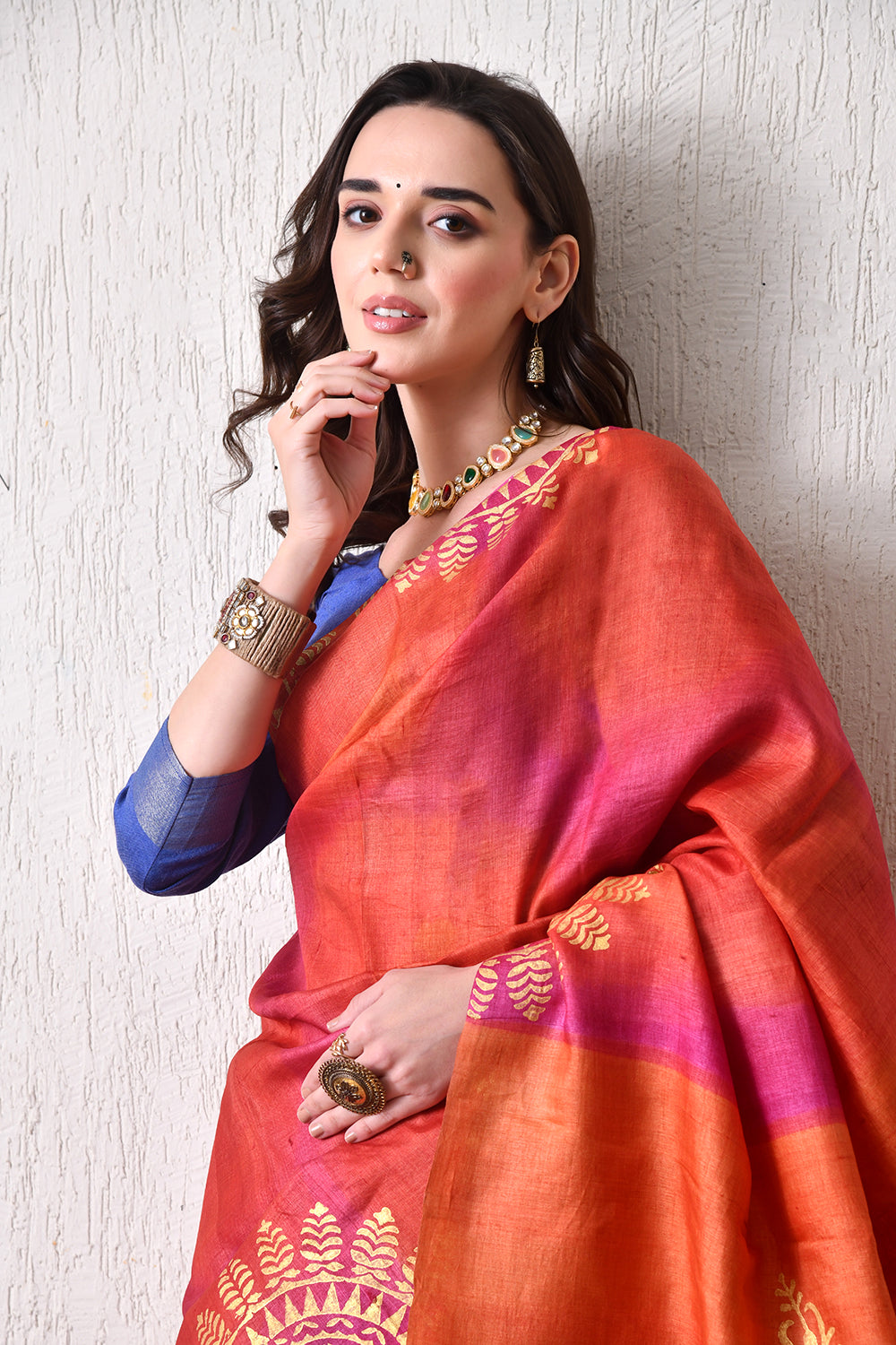 Handcrafted Hand-Painted Tussar Silk Saree – Bhasha Bharat