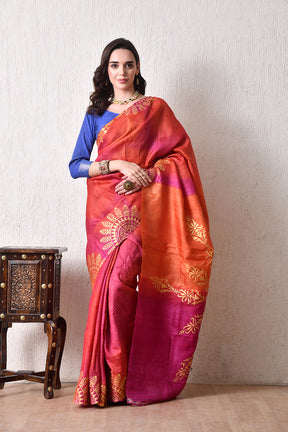 Handcrafted Hand-Painted Tussar Silk Saree – Bhasha Bharat