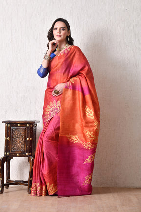 Handcrafted Hand-Painted Tussar Silk Saree – Bhasha Bharat