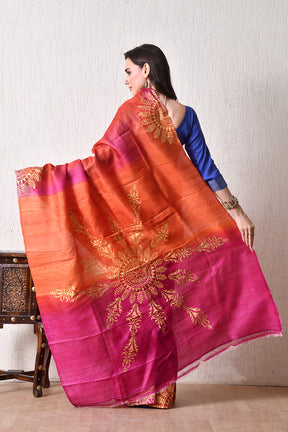 Handcrafted Hand-Painted Tussar Silk Saree – Bhasha Bharat