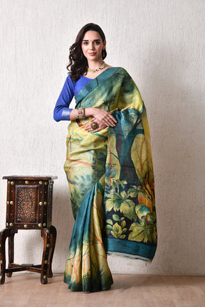 Handcrafted Hand-Painted Tussar Silk Saree – Bhasha Bharat