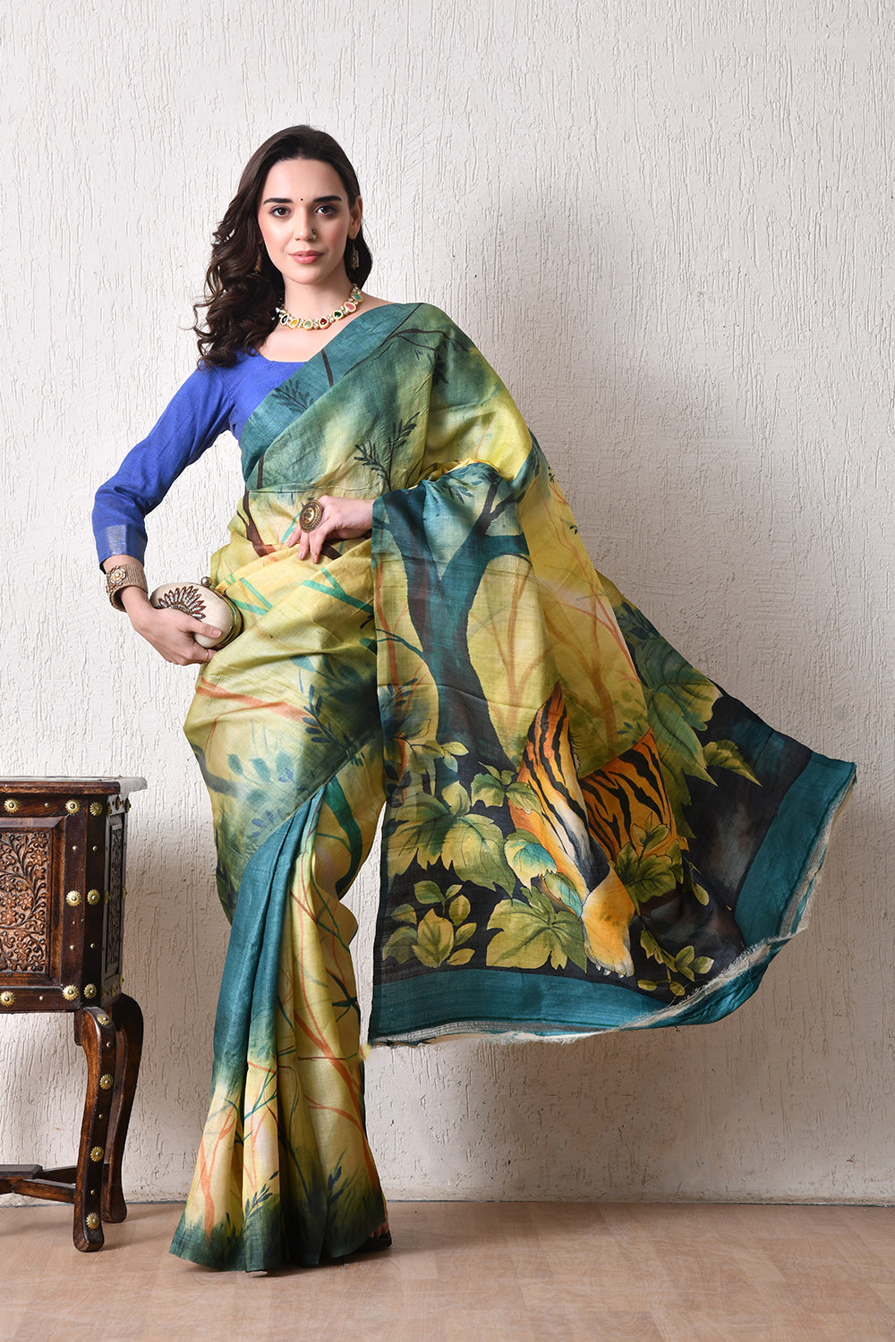 Handcrafted Hand-Painted Tussar Silk Saree – Bhasha Bharat