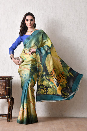 Handcrafted Hand-Painted Tussar Silk Saree – Bhasha Bharat