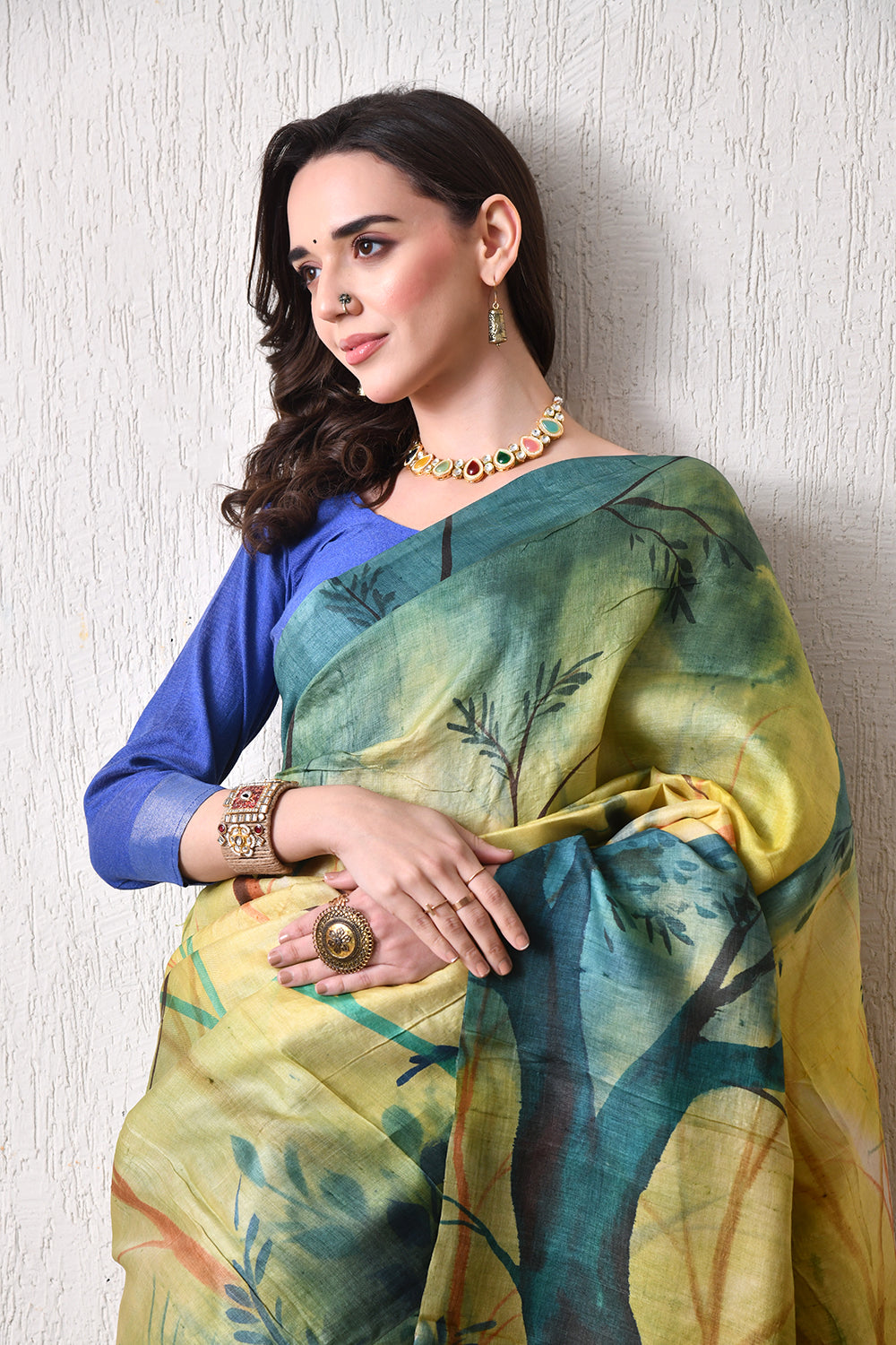Handcrafted Hand-Painted Tussar Silk Saree – Bhasha Bharat