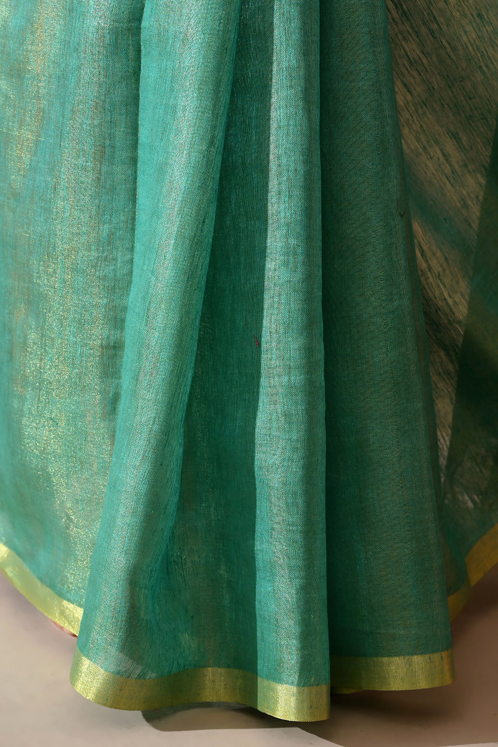 Handwoven Sea Green Tissue  Linen Saree – Bhasha Bharat