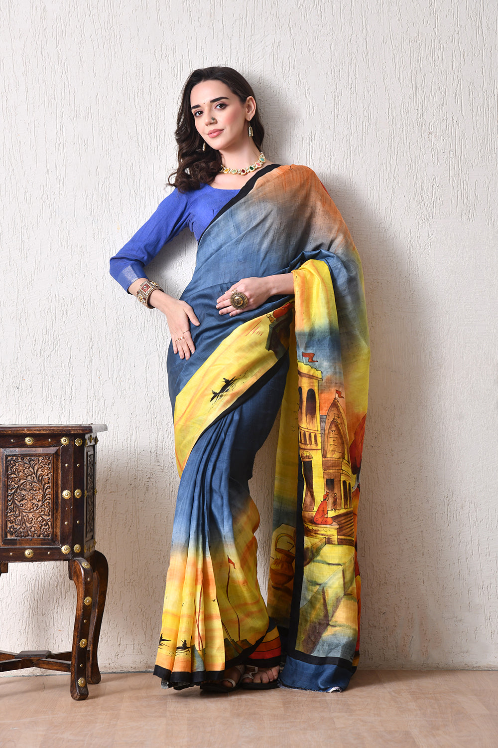 Handcrafted Hand-Painted Tussar Silk Saree – Bhasha Bharat
