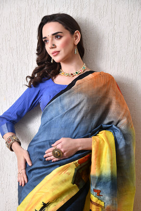 Handcrafted Hand-Painted Tussar Silk Saree – Bhasha Bharat