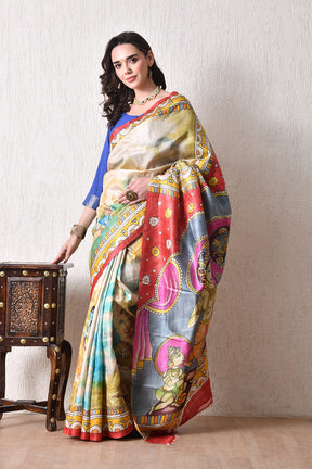 Handcrafted Hand-Painted Tussar Silk Saree – Bhasha Bharat