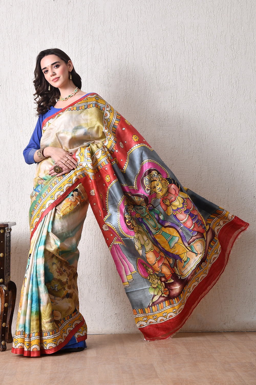 Handcrafted Hand-Painted Tussar Silk Saree – Bhasha Bharat
