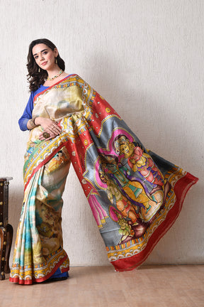 Handcrafted Hand-Painted Tussar Silk Saree – Bhasha Bharat