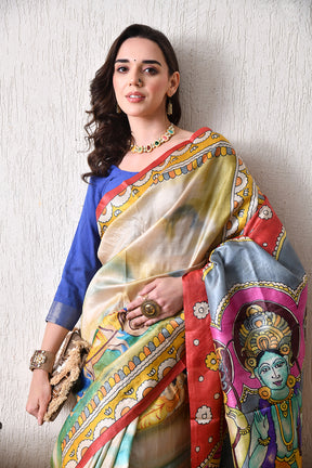 Handcrafted Hand-Painted Tussar Silk Saree – Bhasha Bharat