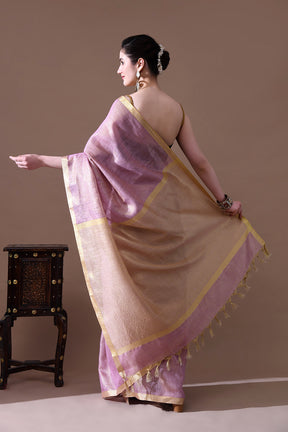 Handwoven Lavender Tissue  Linen Saree – Bhasha Bharat