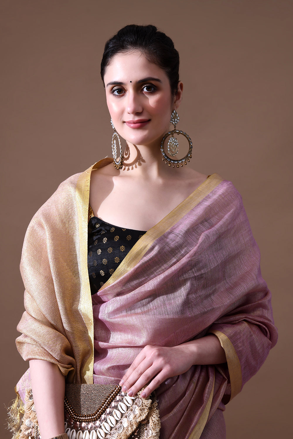 Handwoven Lavender Tissue  Linen Saree – Bhasha Bharat