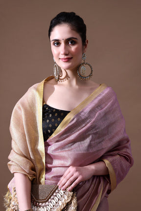 Handwoven Lavender Tissue  Linen Saree – Bhasha Bharat