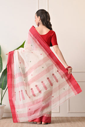 The Beauty of Bengal: White Bengal Cotton Saree with Red Border