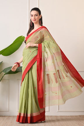 Gorgeous Green: Handloom Artisanal Saree made with Organic Bengal Cotton