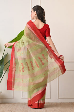 Gorgeous Green: Handloom Artisanal Saree made with Organic Bengal Cotton