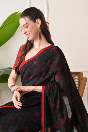 Black Beauty: Handloom Artisanal Saree made with Organic Bengal Cotton