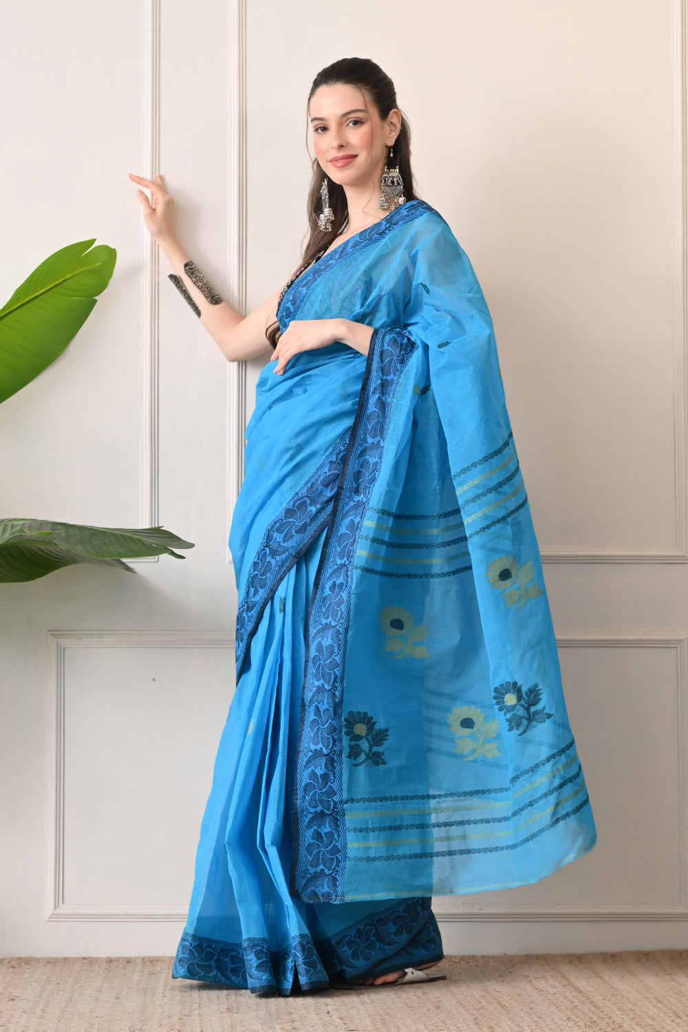 Blissful Blues: Organic Bengal Cotton Handloom Saree