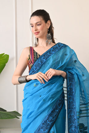 Blissful Blues: Organic Bengal Cotton Handloom Saree