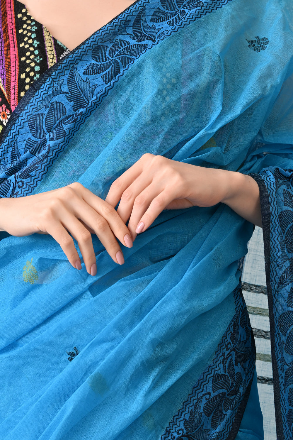 Blissful Blues: Organic Bengal Cotton Handloom Saree