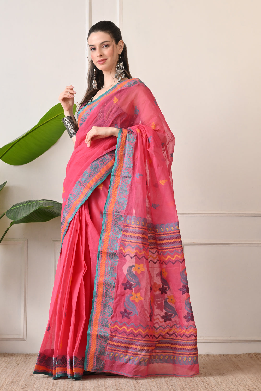 Playful & Pretty: Pink Handloom Saree made with Organic Bengal Cotton