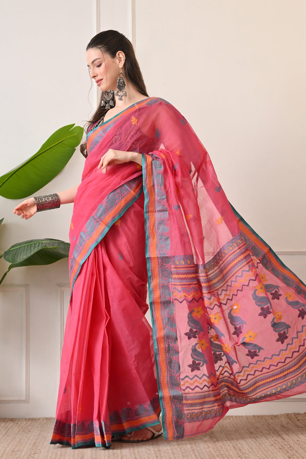 Playful & Pretty: Pink Handloom Saree made with Organic Bengal Cotton