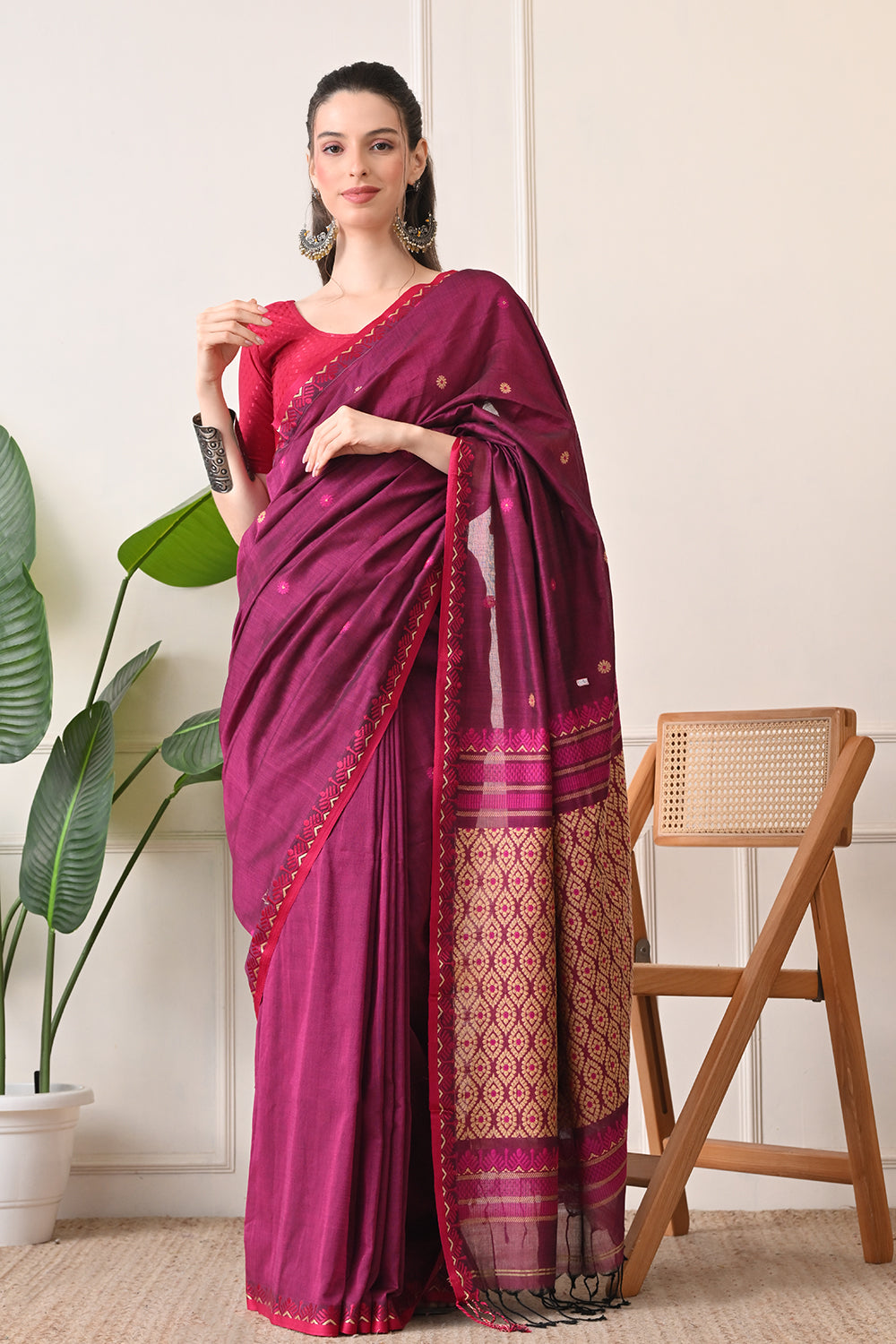 Magical Magenta: Handloom Organic Bengal Cotton Saree